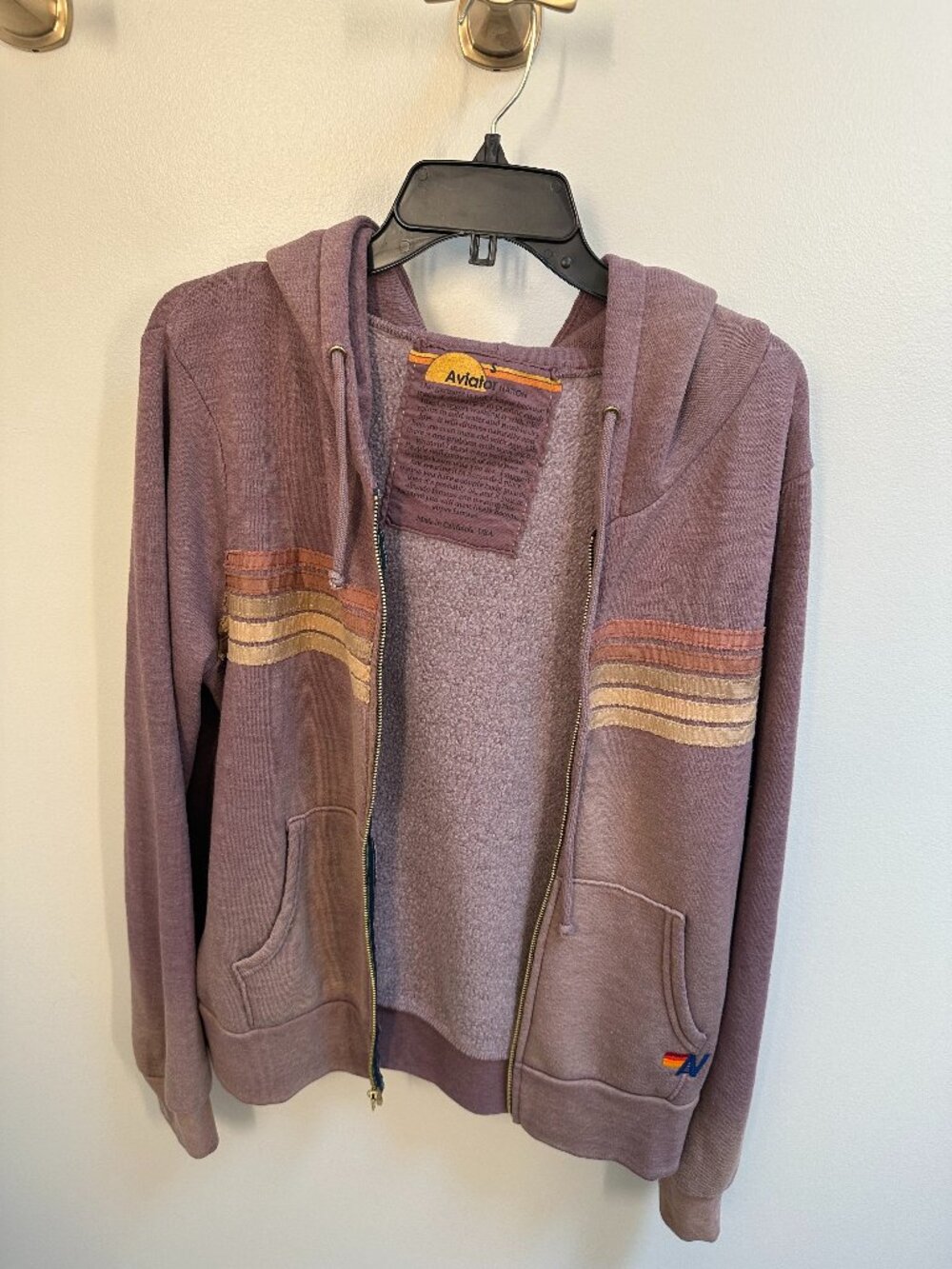 Aviator Nation 5 Stripe Zip Hoodie Mauve/Purple Size Small - Picture 2 of 6